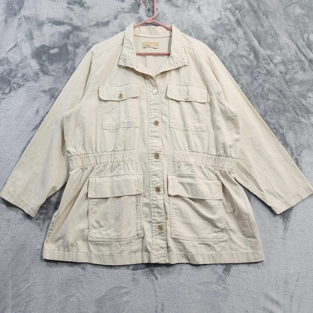Michael Kors Jacket‎ Womens XL Cream Bone Cotton Anorak Cargo Utility Pockets